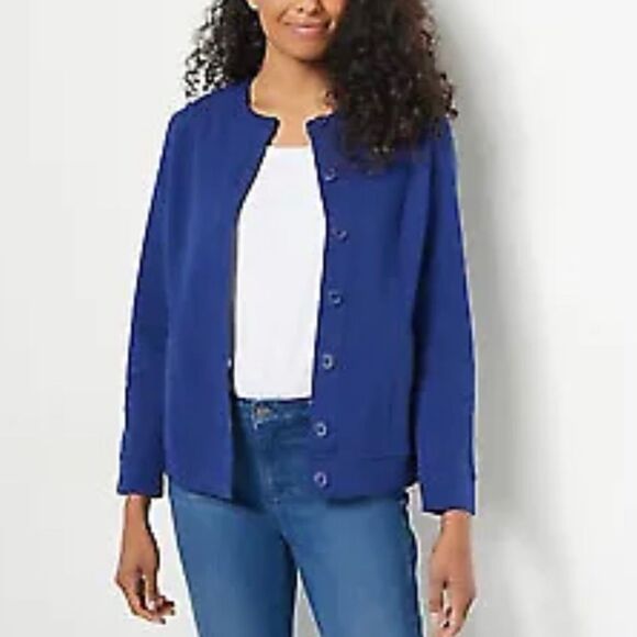 Isaac Mizrahi Live! Pique Button Front Jacket - Picture 1 of 6